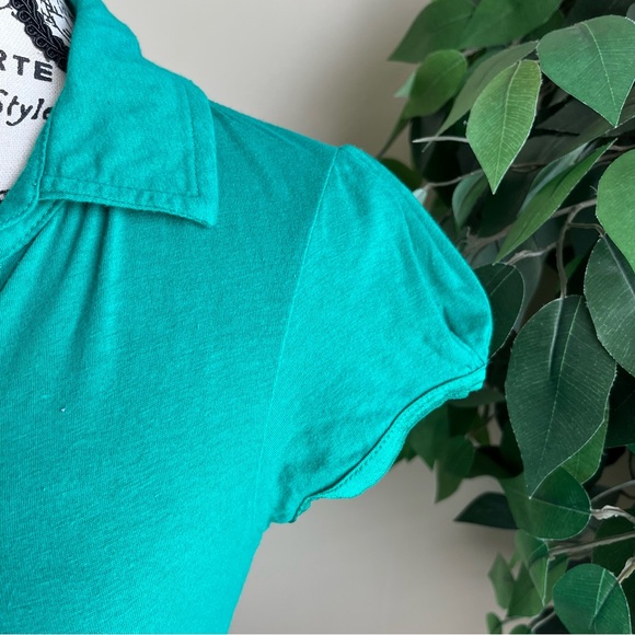Vixen Short Sleeve Button Detail Collared Polo Shirt Green Sz M - Picture 2 of 16